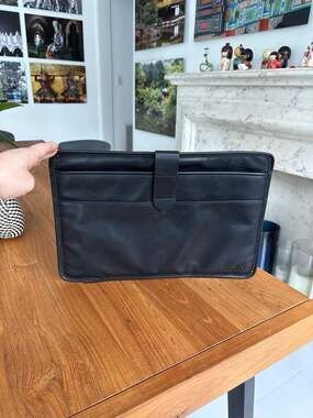 BÉIS Black Faux Leather Padded Laptop Sleeve with Velcro Strap